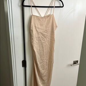 Elegant Cream Slip Dress Spagetti Strap Cross Back Tank Top Ruched